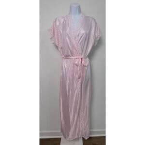 Vintage Peignoir Robe Pink Sheer Nylon Lace Size M Made In USA Romantic Court